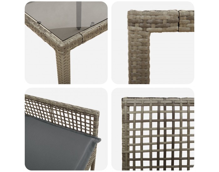 Sonata H 3-частен комплект за хранене в градината с възглавници, сив полиратан