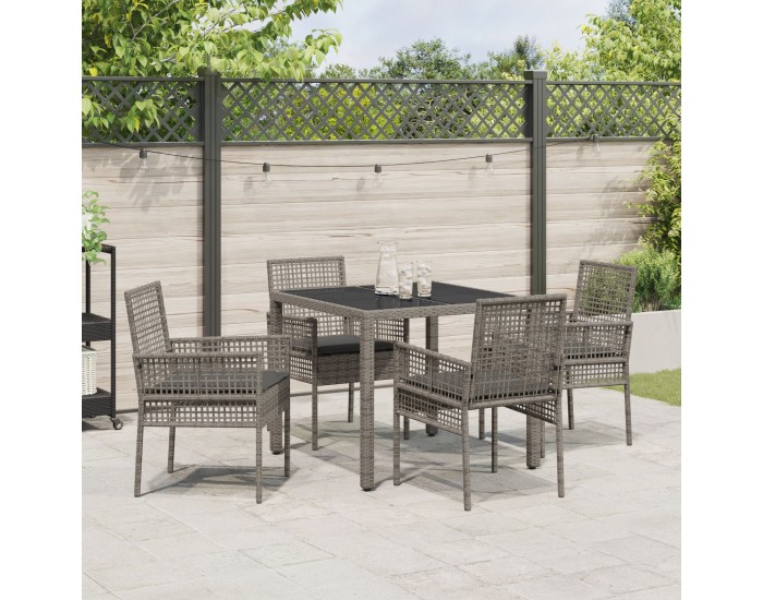 Sonata H 5 Часова Градинска Трапезария с Възглавници Сиво Поли Ратан