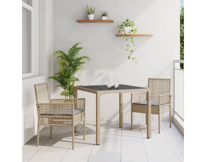 Sonata H 3-членен комплект за хранене в градината с възглавници бежов полирата