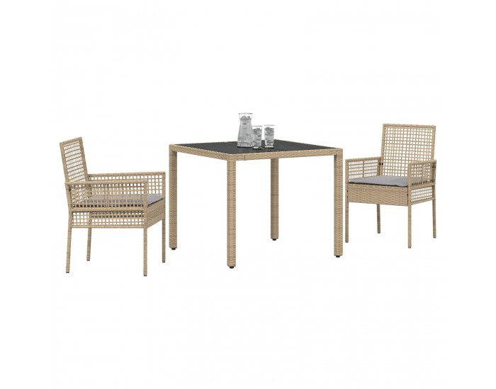 Sonata H 3-членен комплект за хранене в градината с възглавници бежов полирата