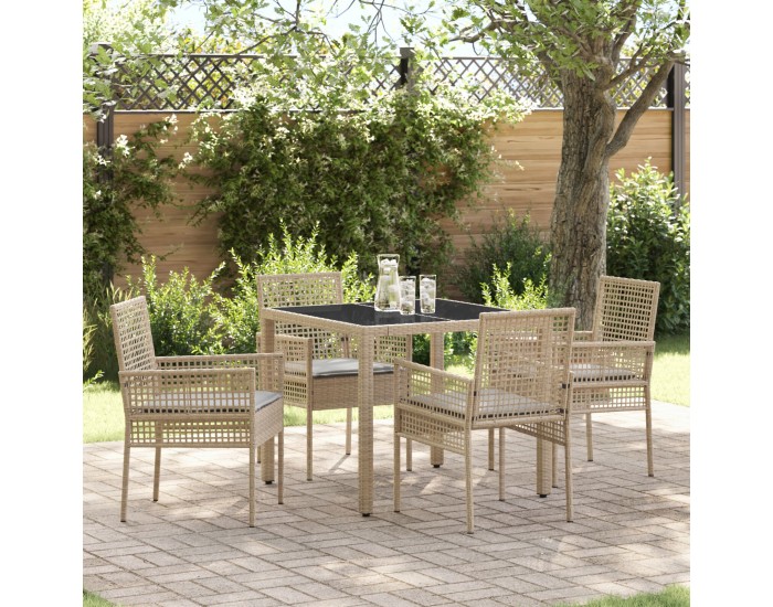 Sonata H 5 Часова Градинска Трапезария с Възглавници Бежова Полирана Плетка