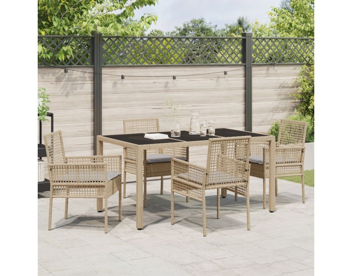Sonata H 5 Часова Градинска Трапезария с Възглавници Бежова Полиратан