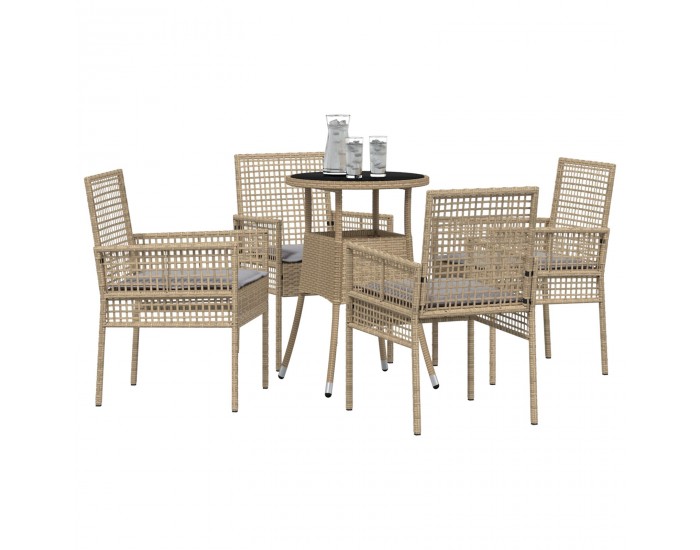 Sonata H 5 Часов Градински Трапезарен Комплект Бежов Полиратан