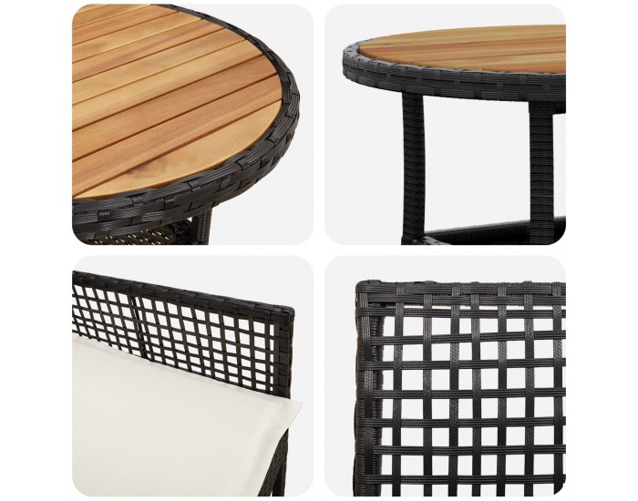 Sonata H 5 Часова Градинска Трапезна Масичка Черен Полиротан