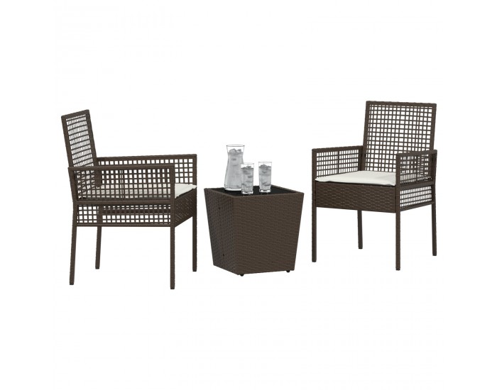 Sonata H 3-членен комплект за градината с възглавници кафяв полиратан