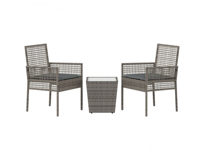 Sonata H 3 Часовна Градинска Бистро Маса с Възглавници Сиво Полиратан