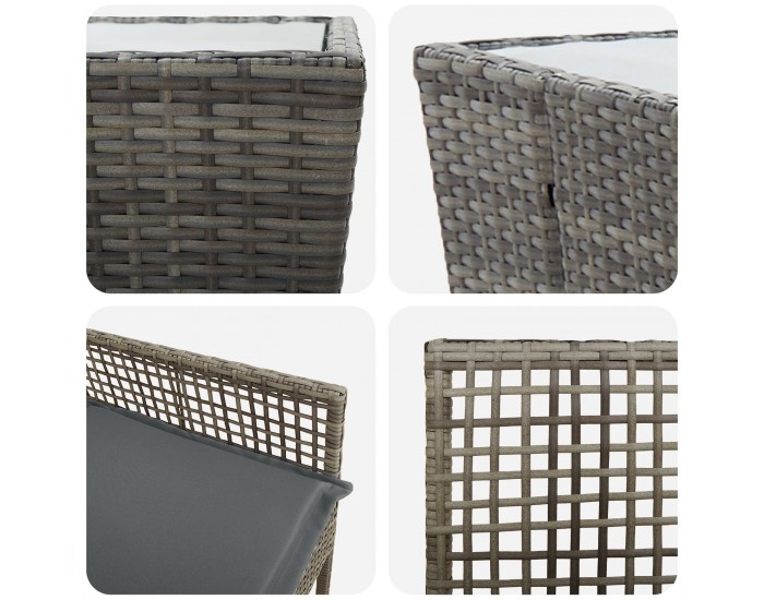 Sonata H 3 Часовна Градинска Бистро Маса с Възглавници Сиво Полиратан