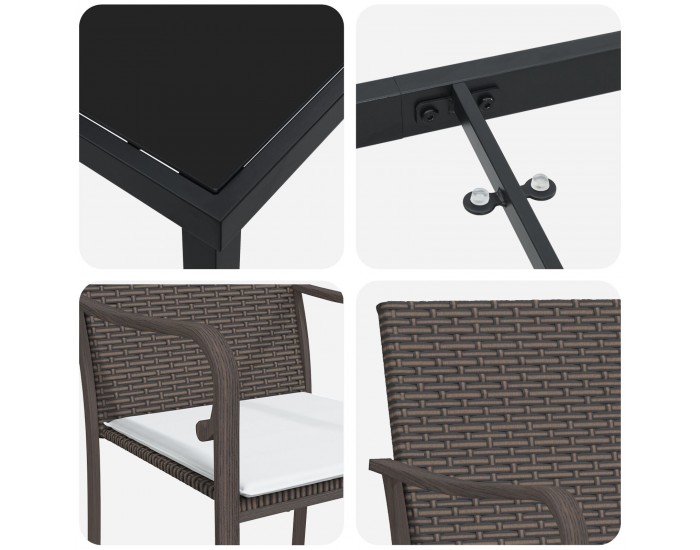 Sonata H 3-членен комплект за хранене на открито с възглавници - Кафяв ратан