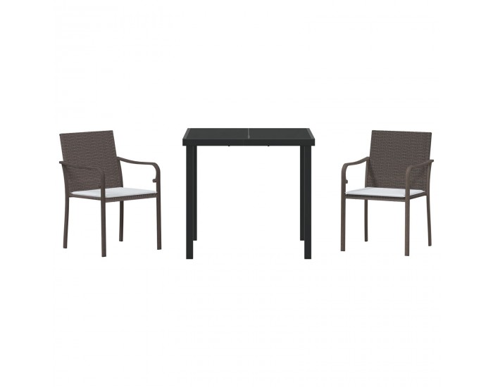 Sonata H 3-членен комплект за хранене на открито с възглавници - Кафяв ратан