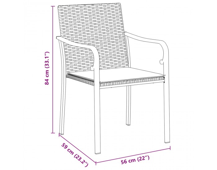 Sonata H 3-членен комплект за хранене на открито с възглавници - Кафяв ратан