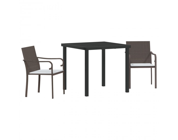 Sonata H 3-членен комплект за хранене на открито с възглавници - Кафяв ратан