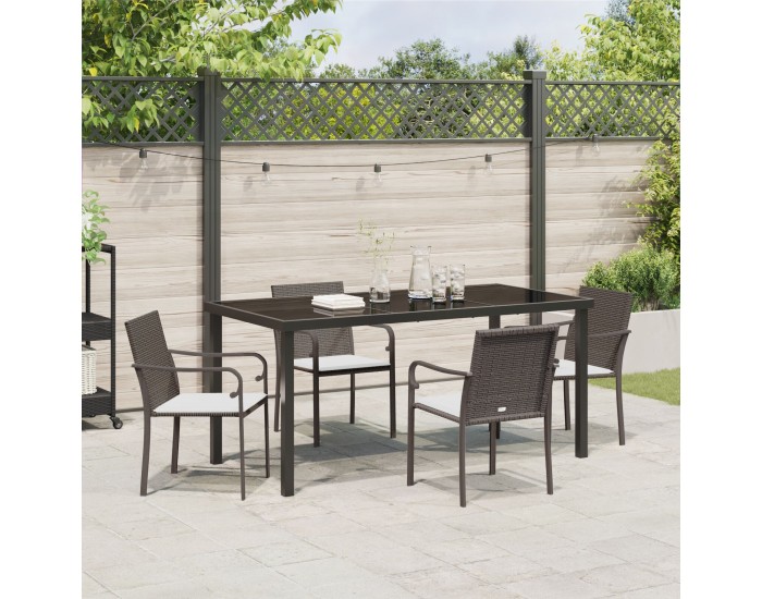 Sonata H 5-частова градинска маса за обяд с възглавници, кафява, полирана