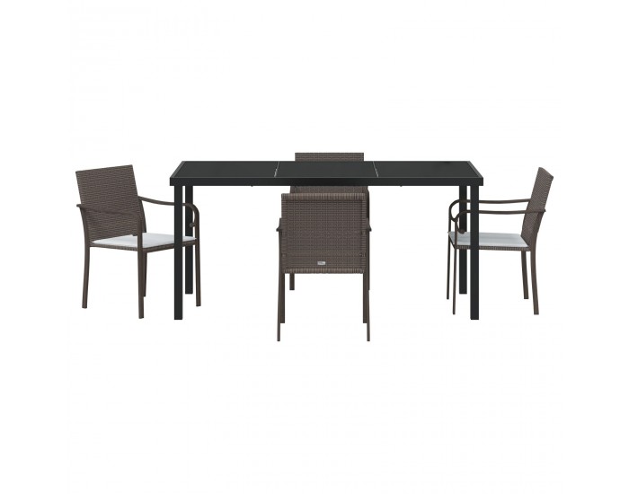 Sonata H 5-частова градинска маса за обяд с възглавници, кафява, полирана