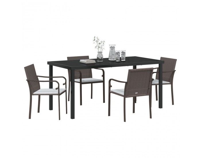 Sonata H 5-частова градинска маса за обяд с възглавници, кафява, полирана