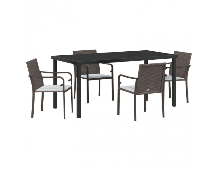 Sonata H 5-частова градинска маса за обяд с възглавници, кафява, полирана