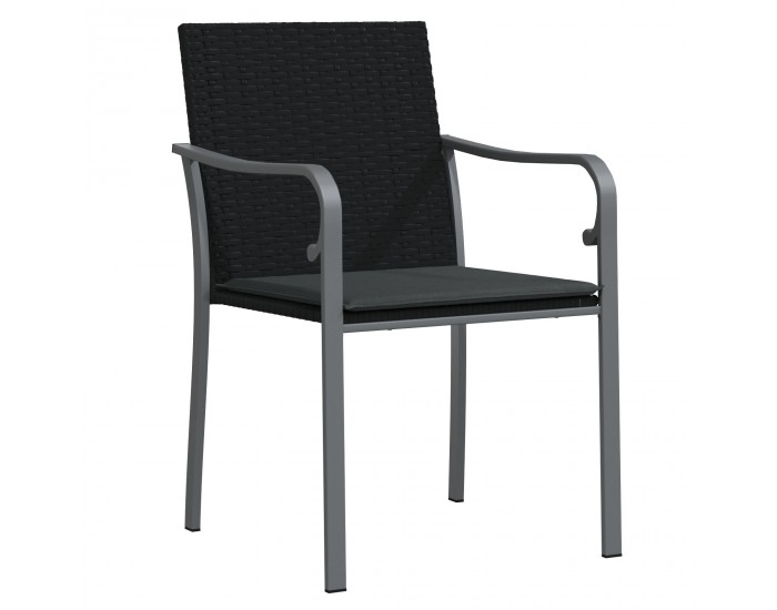 Комплект маса и столове за градина Sonata H с 7 части и възглавници, черен, лъскав