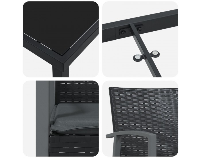 Sonata H 5 Часова Градинска Трапеза с Възглавници Черен Полиратан
