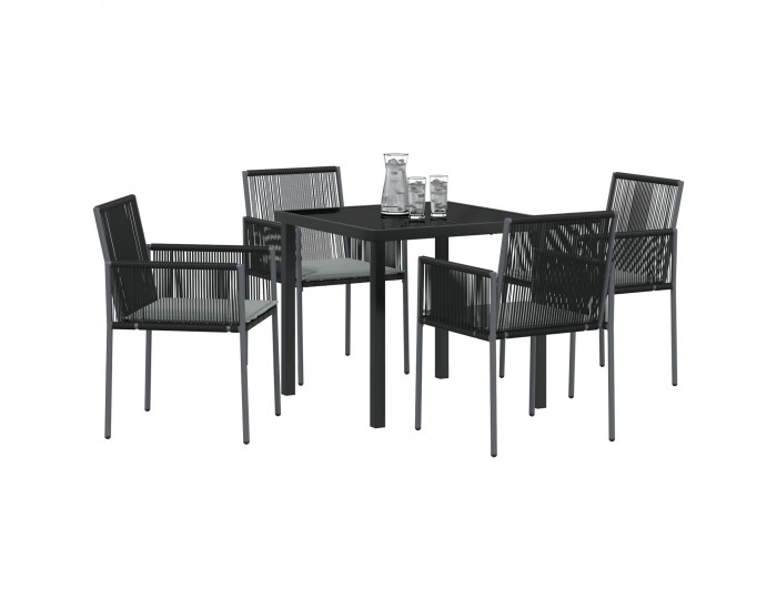 Sonata H 5 частен Градински Комплект за Хранене с Възглавници Черен Полиратан