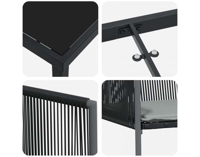 Sonata H 5 частен Градински Комплект за Хранене с Възглавници Черен Полиратан