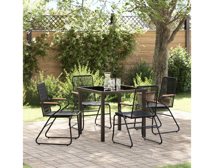 Sonata H 5 Часов комплект за градински обяд Черен PVC ратан