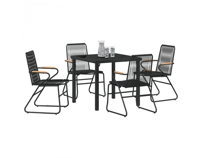 Sonata H 5 Часов комплект за градински обяд Черен PVC ратан