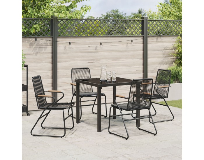 Sonata H 5 Часов комплект за градински обяд Черен PVC ратан