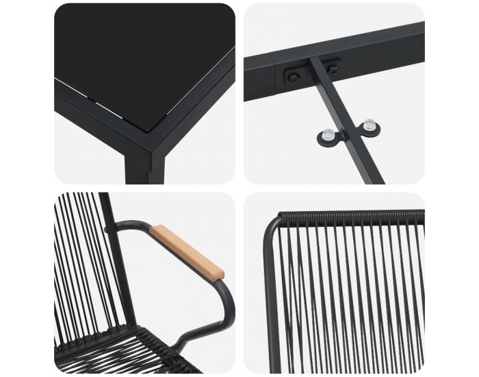 Sonata H 5 Часов комплект за градински обяд Черен PVC ратан