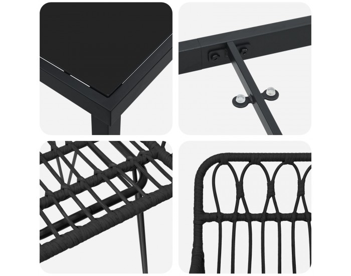 Sonata H 5 Частен градински трапезен комплект Черен Полимер Ратан