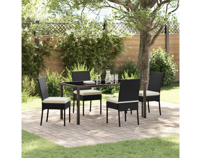 Sonata H 5 Частен Градински Комплект Трапезарийни Столове Черен Полиратан
