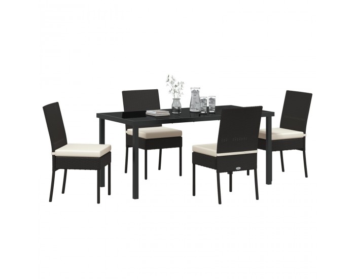 Sonata H 5 Частен Градински Комплект Трапезарийни Столове Черен Полиратан