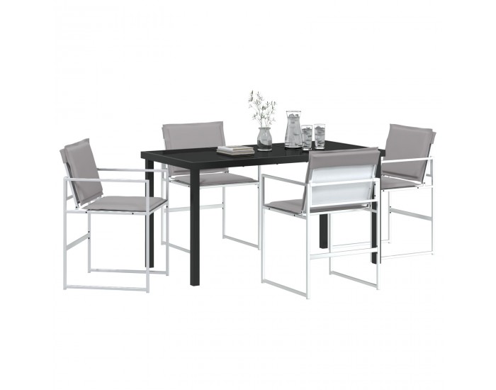 Sonata H 5 Часовен градински трапезарен комплект с възглавници Бяло текстилно и стомана