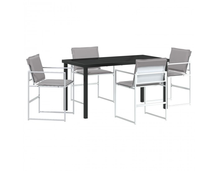 Sonata H 5 Часовен градински трапезарен комплект с възглавници Бяло текстилно и стомана