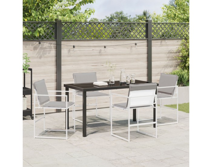 Sonata H 5 Часовен градински трапезарен комплект с възглавници Бяло текстилно и стомана