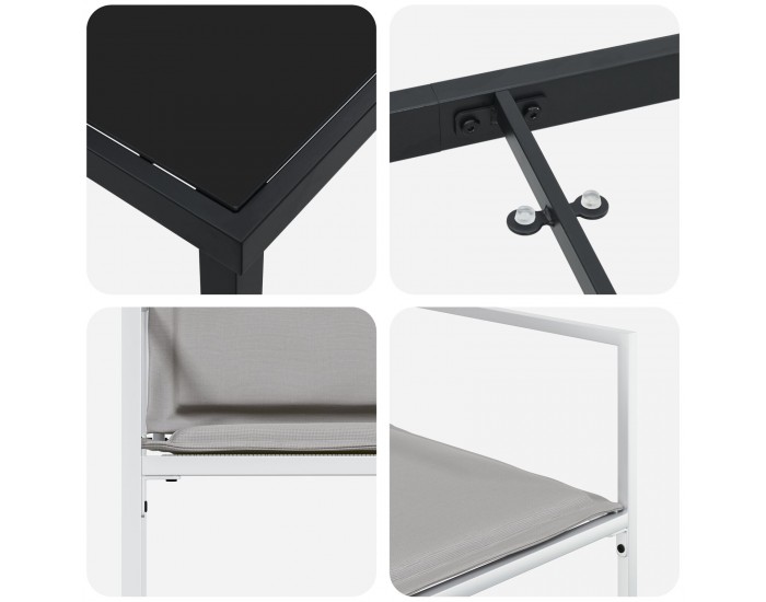 Sonata H 5 Часовен градински трапезарен комплект с възглавници Бяло текстилно и стомана