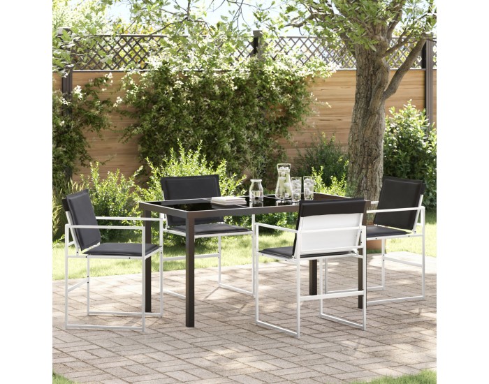 Sonata H 5 Частен Градински Мебелен Комплект с Възглавници Бял Текстилен и Стоманен