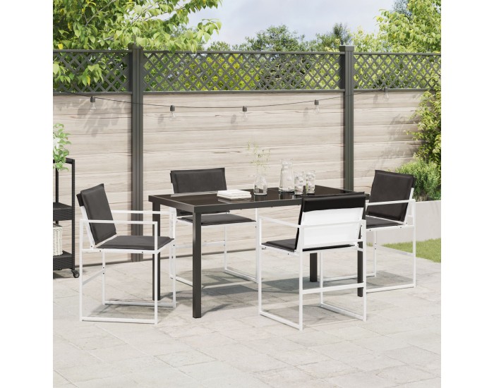 Sonata H 5 Частен Градински Мебелен Комплект с Възглавници Бял Текстилен и Стоманен