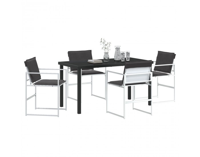 Sonata H 5 Частен Градински Мебелен Комплект с Възглавници Бял Текстилен и Стоманен