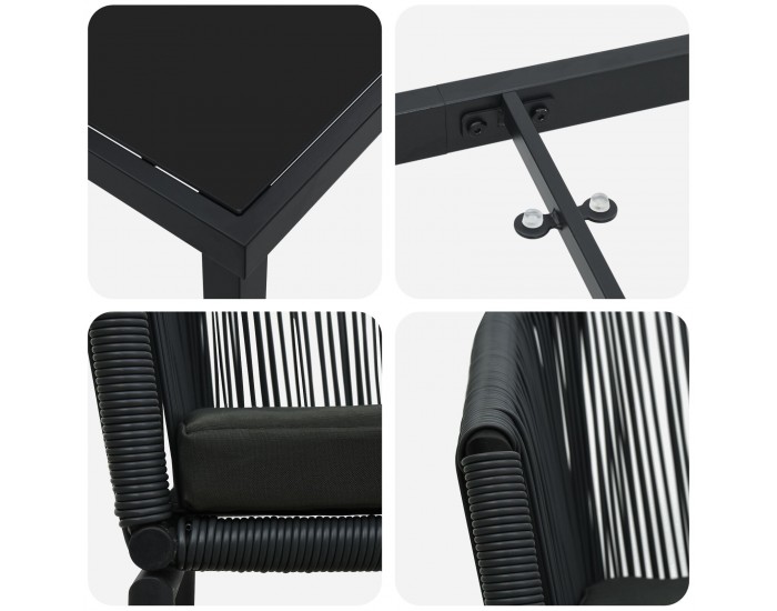 Sonata H 5 части градински трапезарен комплект Черен поли ратан