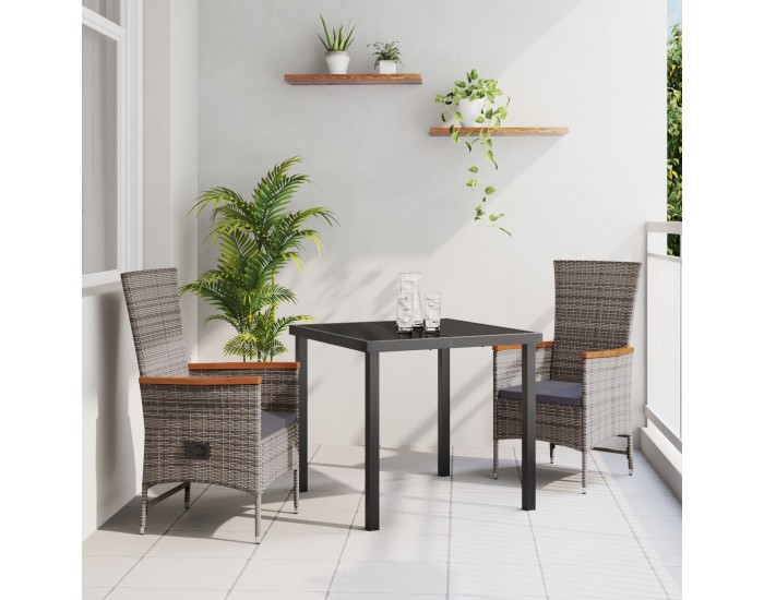 Sonata H 3-членен комплект за хранене в градината на със възглавници сив ратан