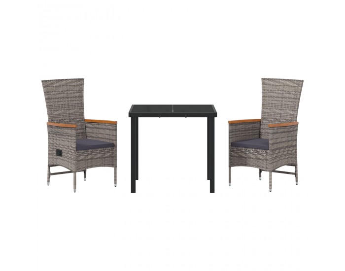 Sonata H 3-членен комплект за хранене в градината на със възглавници сив ратан