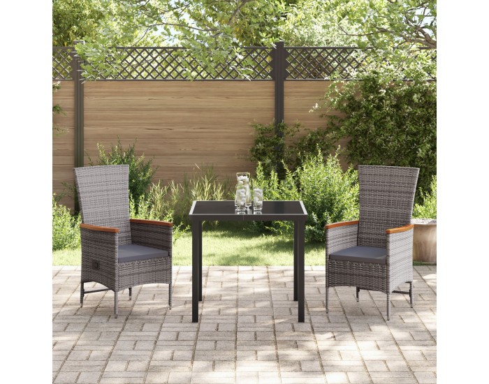 Sonata H 3-членен комплект за хранене в градината на със възглавници сив ратан