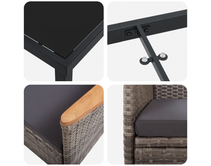 Sonata H 3-членен комплект за хранене в градината на със възглавници сив ратан