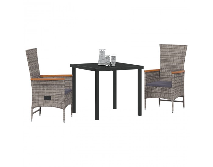 Sonata H 3-членен комплект за хранене в градината на със възглавници сив ратан