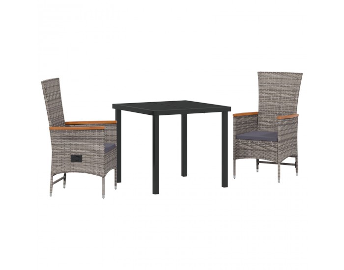 Sonata H 3-членен комплект за хранене в градината на със възглавници сив ратан