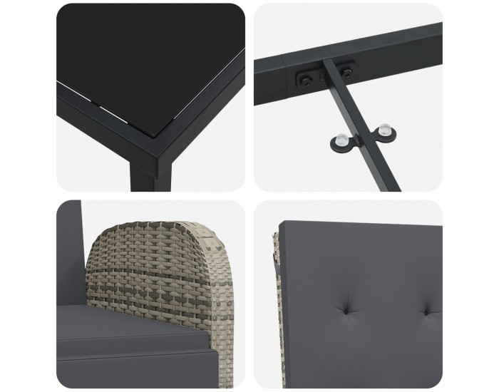 Sonata H 5 Частен комплект за градинска трапезария с възглавници Сиво Полиратан