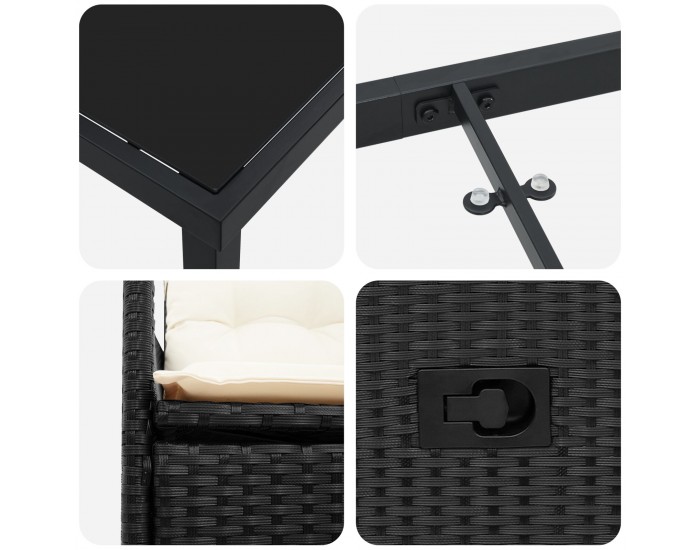 Sonata H 5 Членен комплект за градина с възглавници Черен полиратан