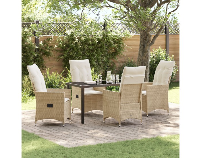 Sonata H 5 Частен градински комплект за хранене с възглавници Бежов полирактан