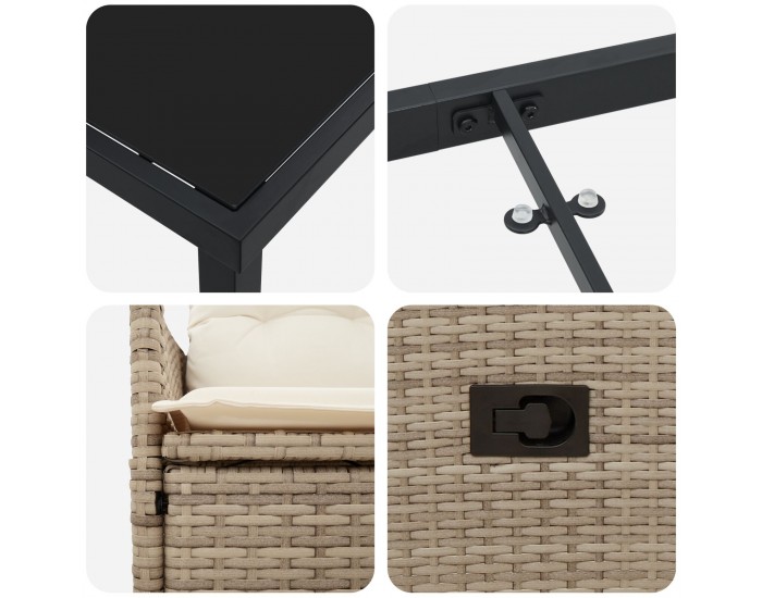 Sonata H 5 Частен градински комплект за хранене с възглавници Бежов полирактан