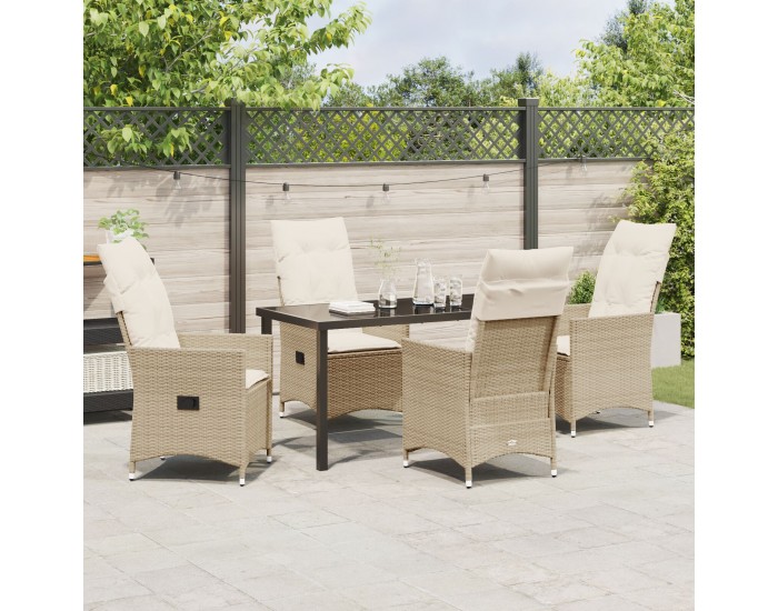 Sonata H 5 Частен градински комплект за хранене с възглавници Бежов полирактан