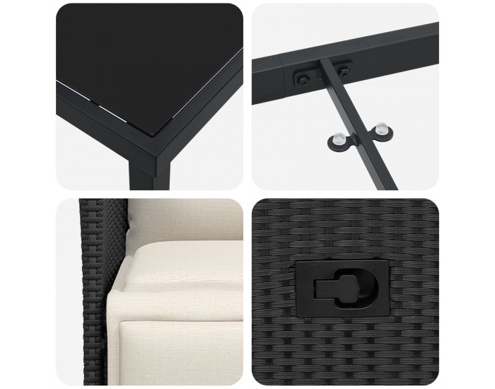 Sonata H 5 частен комплект градинска трапезария с възглавници черен полиратан